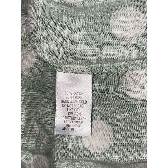 NWT Monteau Green Polka Dot Midi Linen Blend Belted Cottagecore Sz XS Dress - Picture 2 of 13